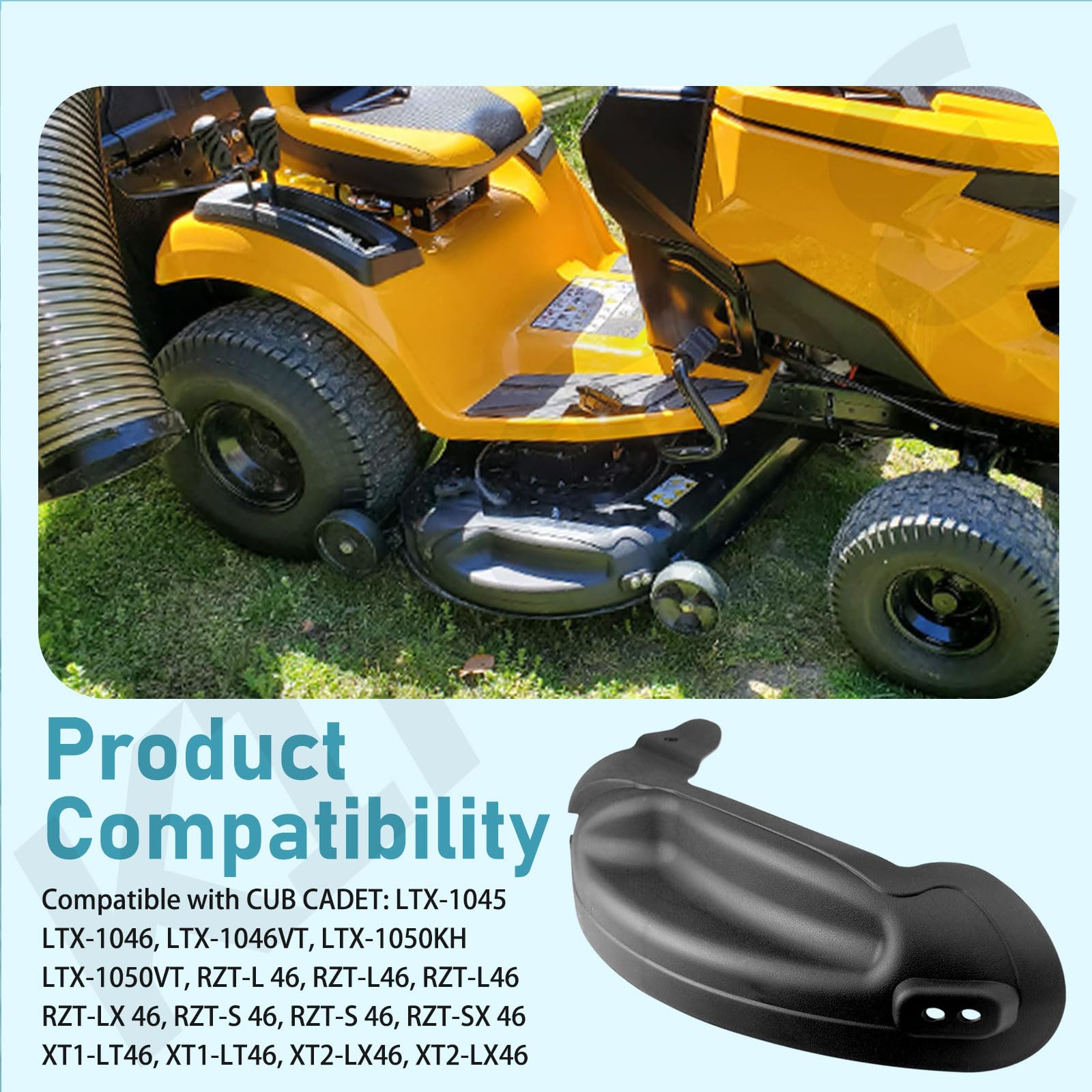 KINTLE 42-46 inch deck notes highlighting fit requirements for MTD-built tractors.