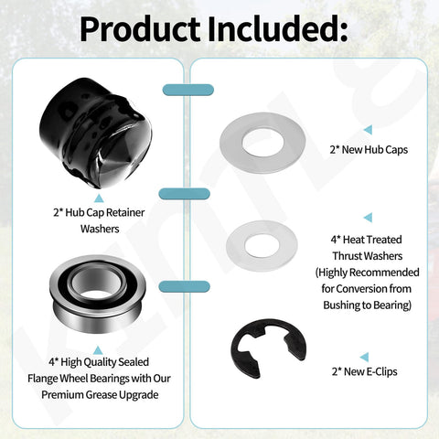 KINTLE bearing kit with grease upgrade extends life of mower wheels.