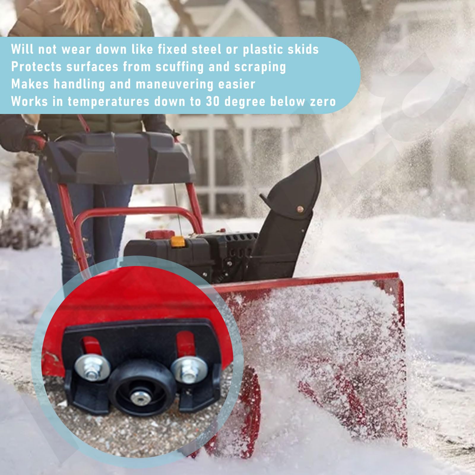 KINTLE installed skid shoes enable smoother maneuvering on snow.