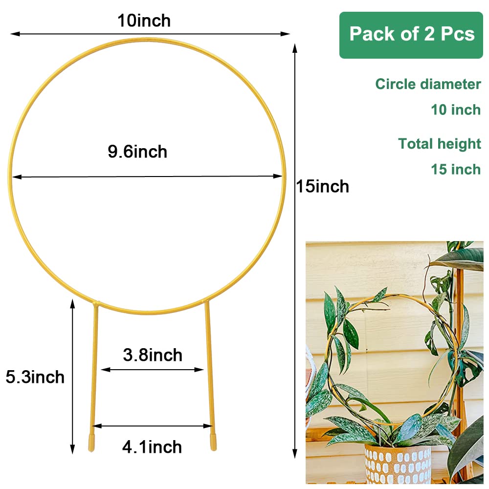 Kiouposy two-pack circle trellis gold supports indoor and outdoor potted vines.