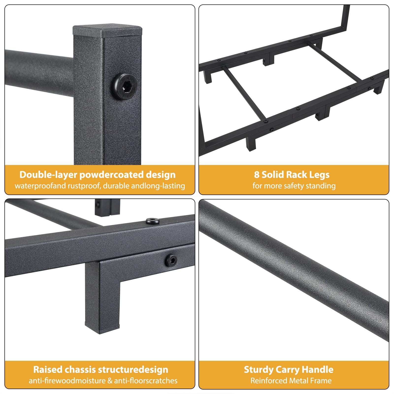 KIPHCA firewood rack high-load design holding heavy wood bundles