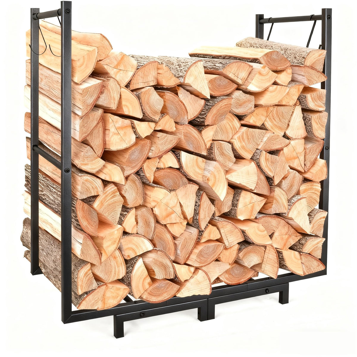 KIPHCA firewood rack outdoor front view highlighting rustproof coating for outdoor durability