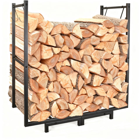 KIPHCA firewood rack outdoor front view highlighting rustproof coating for outdoor durability