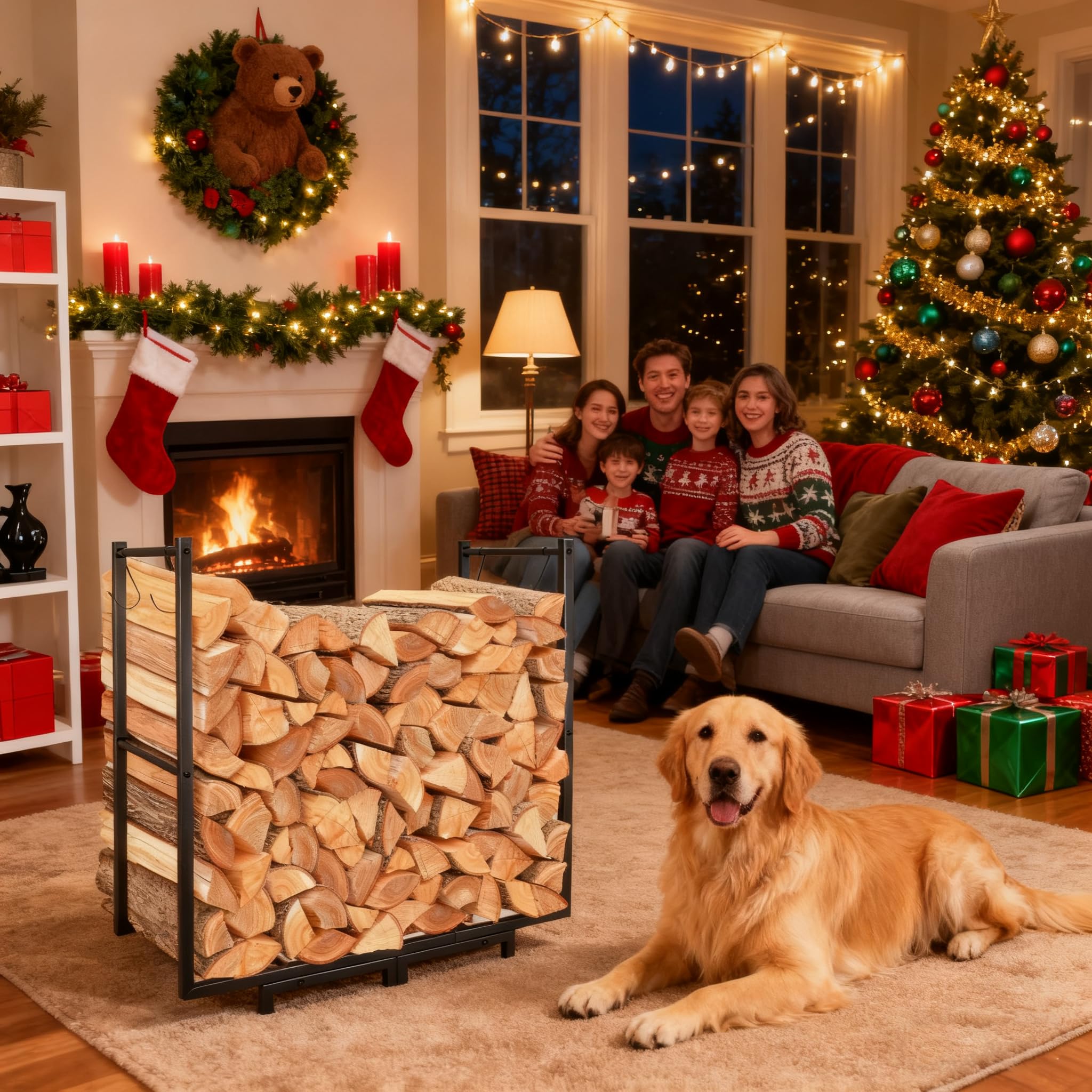 KIPHCA firewood rack U-shaped frame providing stable support to prevent tipping