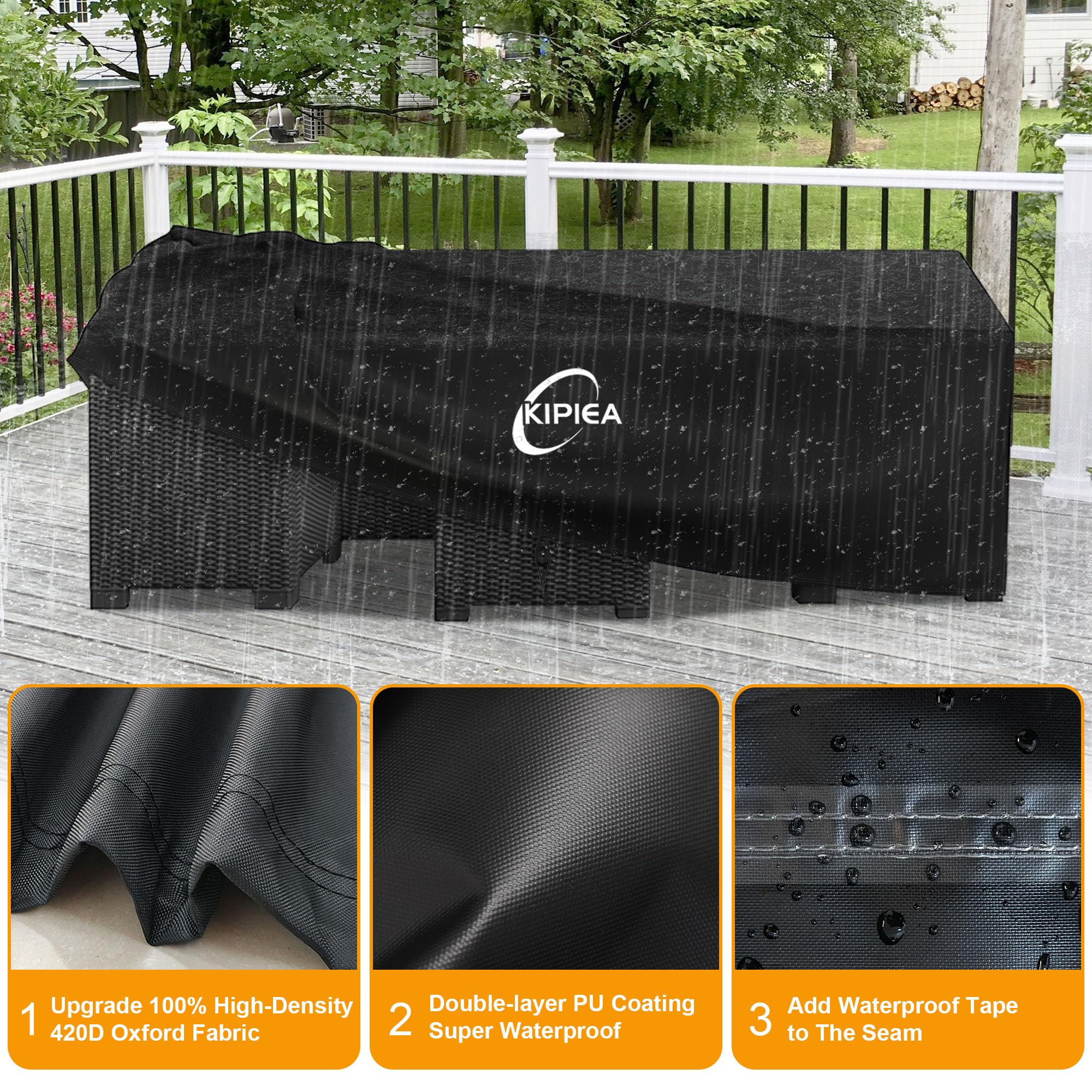 Double-layer PU coating and taped seams on Kipiea cover for waterproof protection.