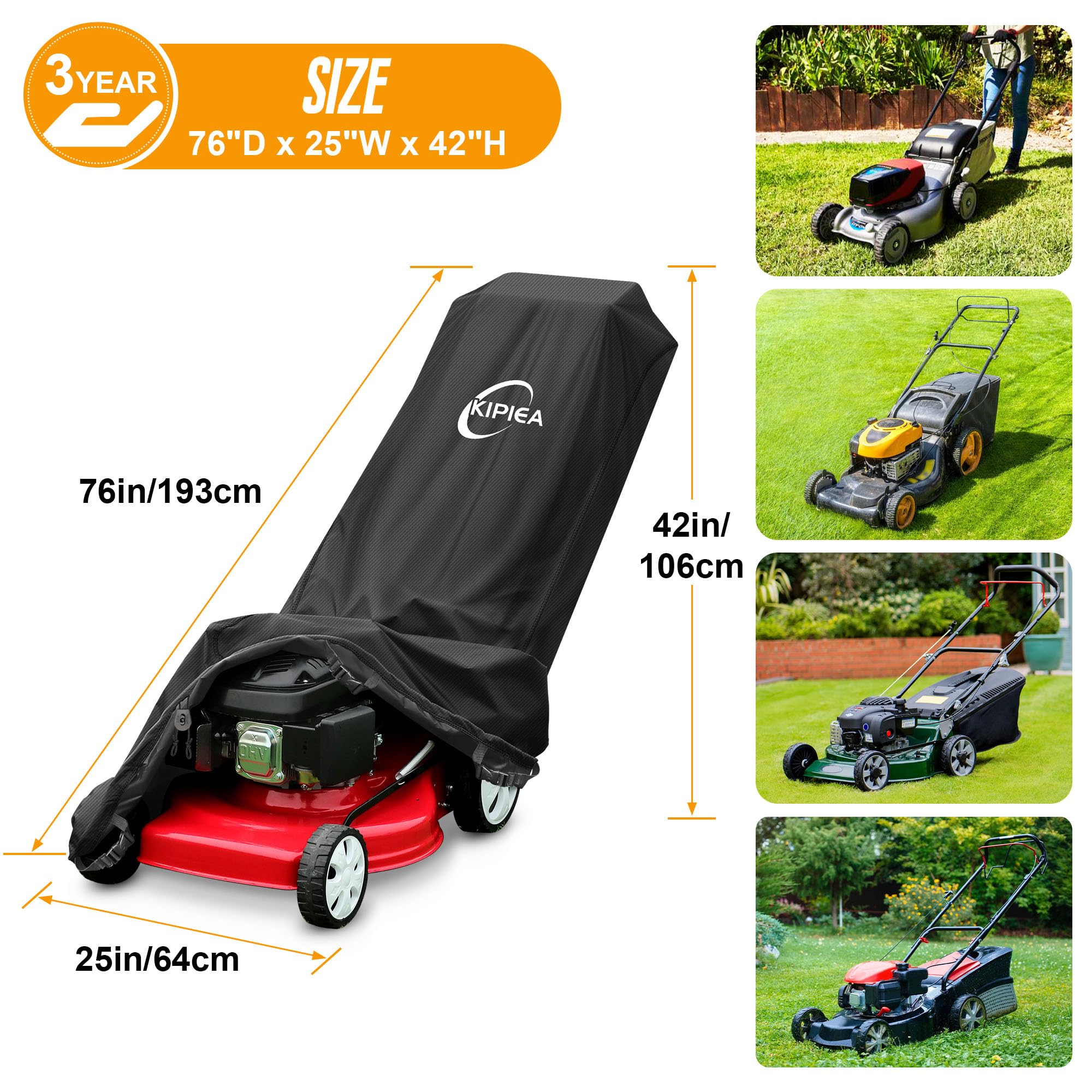 Kipiea lawn mower cover with four buckles secures wheels against wind