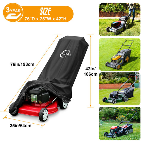 Kipiea lawn mower cover with four buckles secures wheels against wind