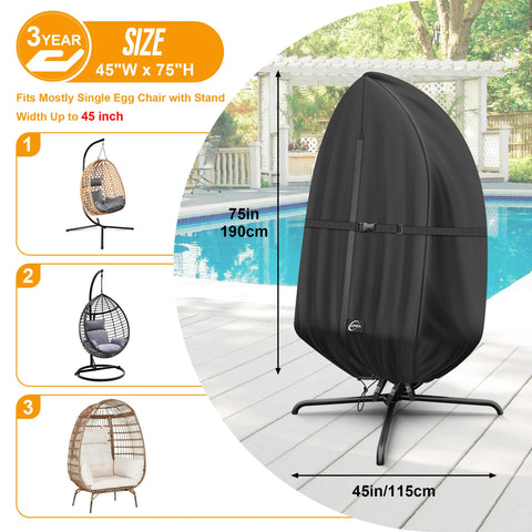 Kipiea egg chair cover showing windproof straps securing in place