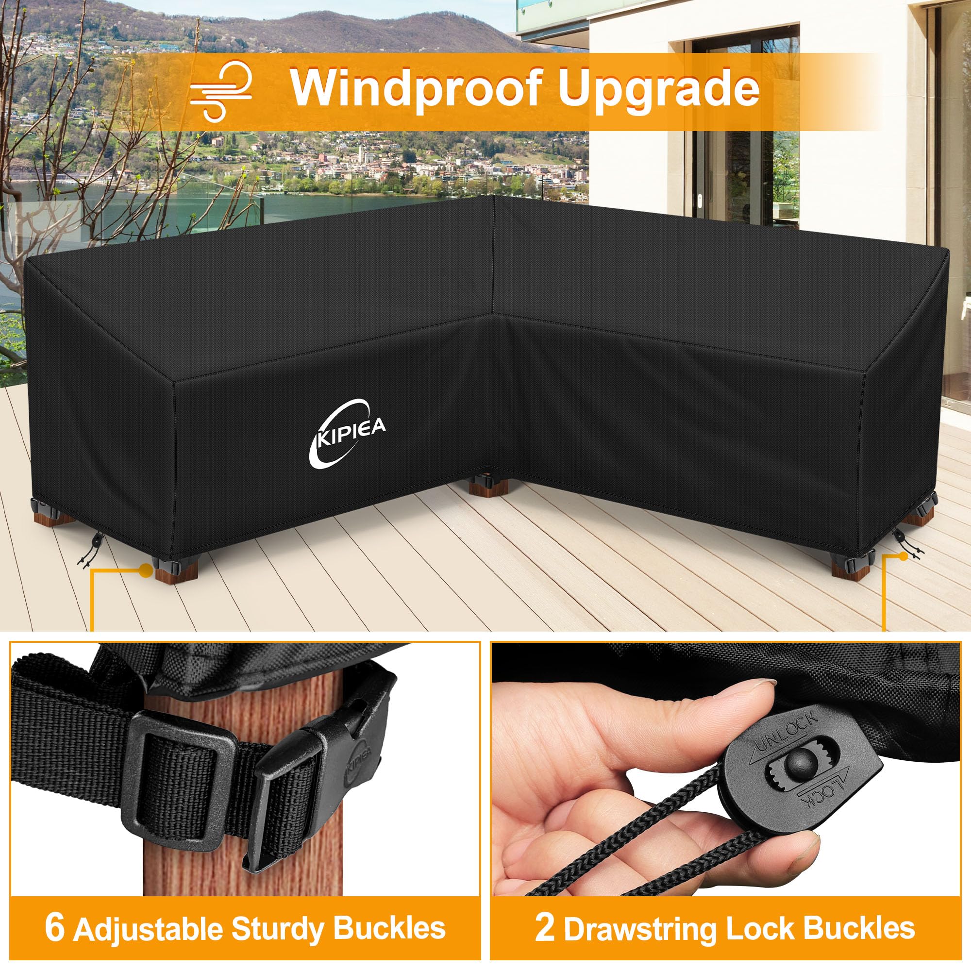 Kipiea outdoor sofa cover with storage bag for easy storage