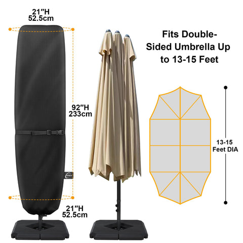 Kipiea windproof cover with straps secured around a large umbrella