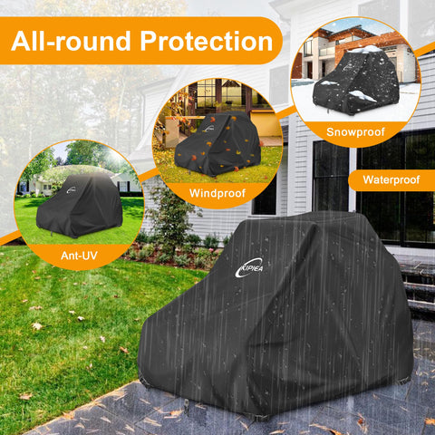 Kipiea waterproof cover shields mower in heavy downpours.