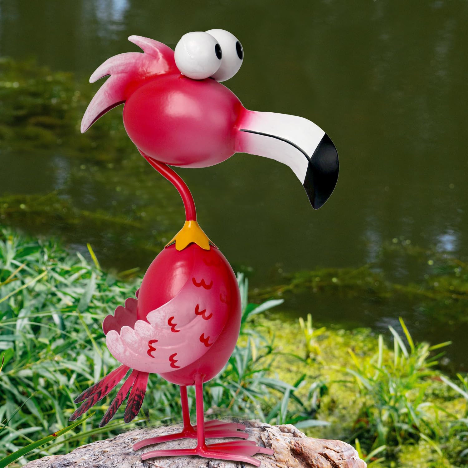 Kircust flamingo backyard decoration complements greenery with a bright touch