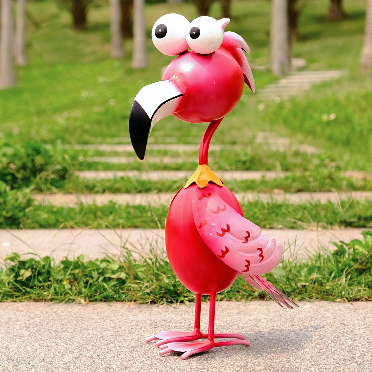 Kircust flamingo yard decor enhances patios with weather-resistant metal detail