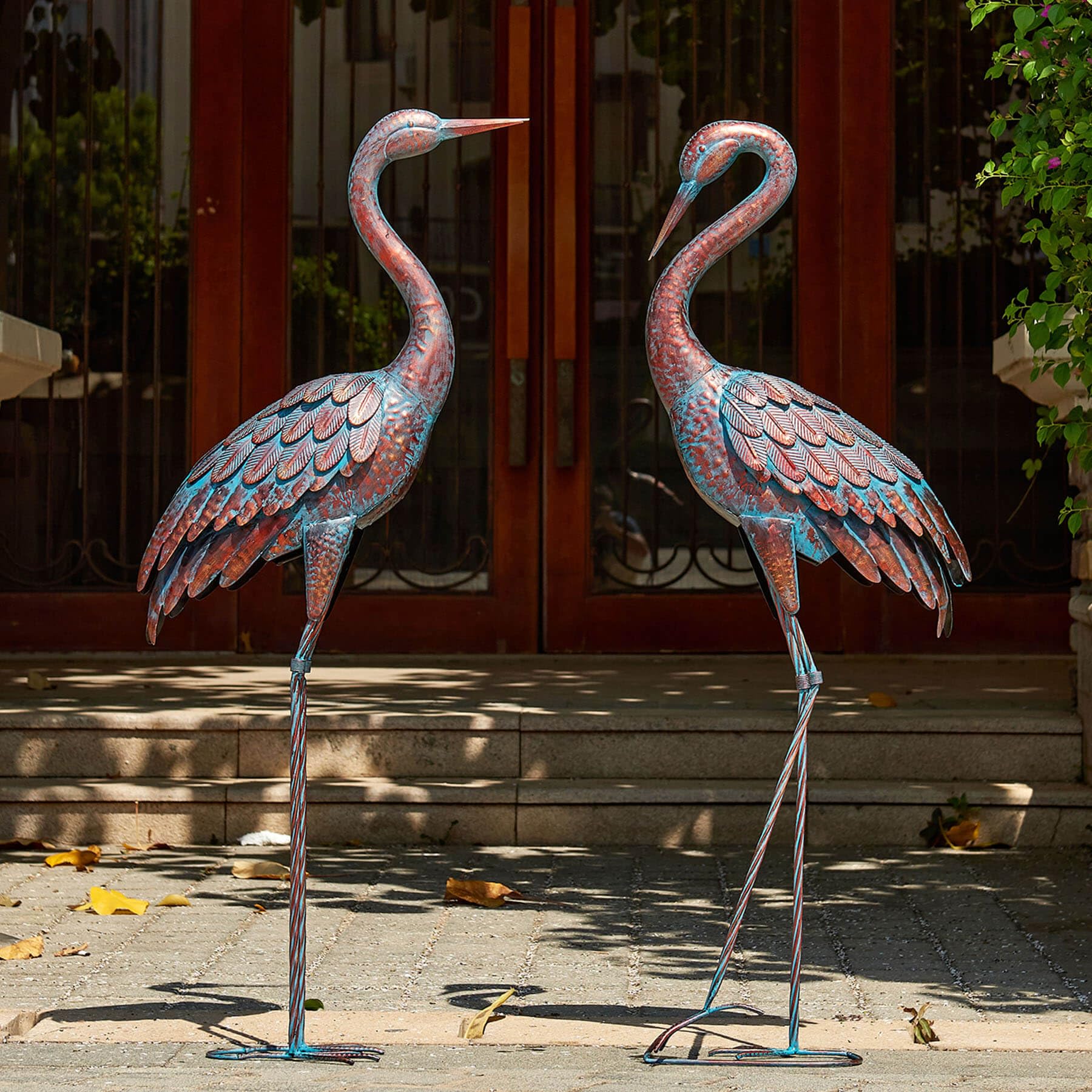 Kircust garden crane statue with patina finish standing tall for outdoor curb appeal