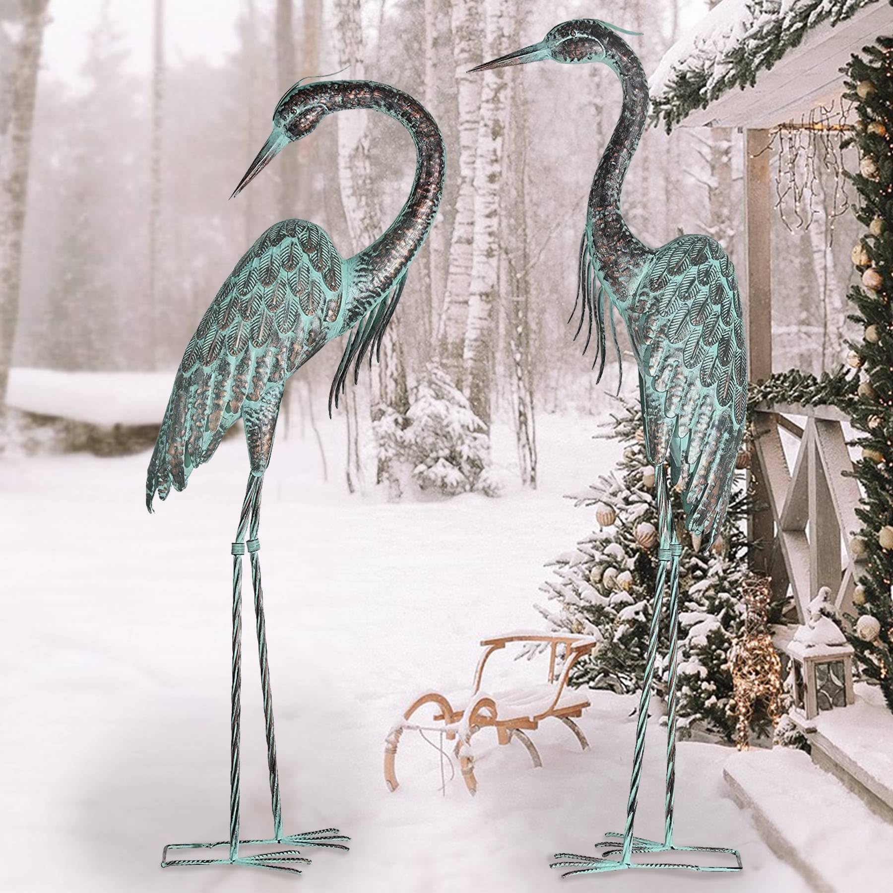 Kircust two-piece crane statue set for balanced lawn display.