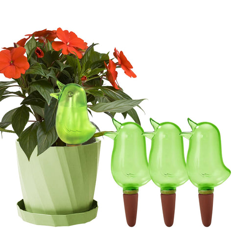 KIROYAL bird-shaped watering spike in green provides steady moisture for potted plants.