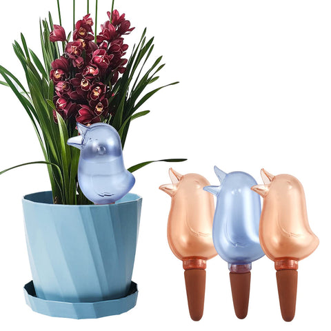KIROYAL bird-shape watering spike in red provides steady moisture for potted plants.