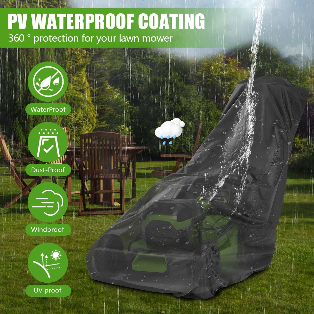 KISEER weather-ready cover shields mower from dust and UV exposure.