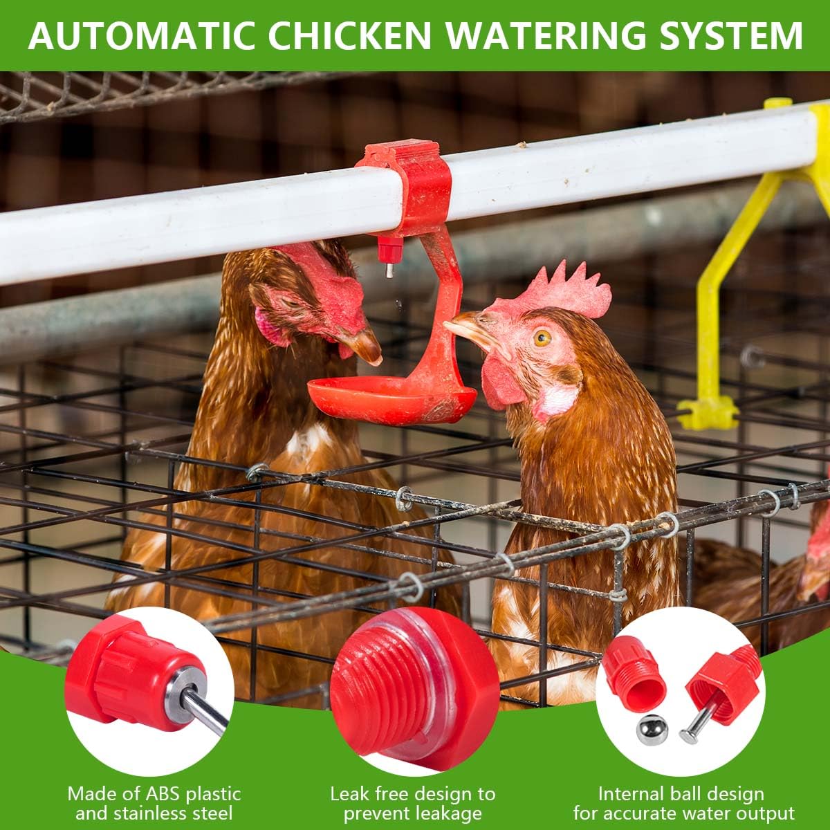 KISEER poultry water nipple drinker on PVC line with screw-style fittings