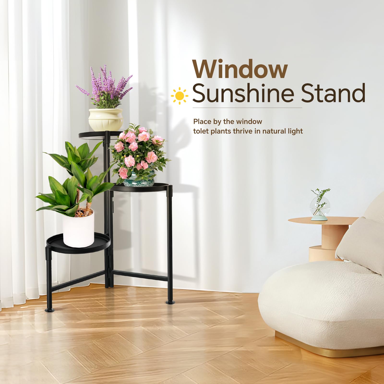 KISENG easy-assembly plant stand with removable trays