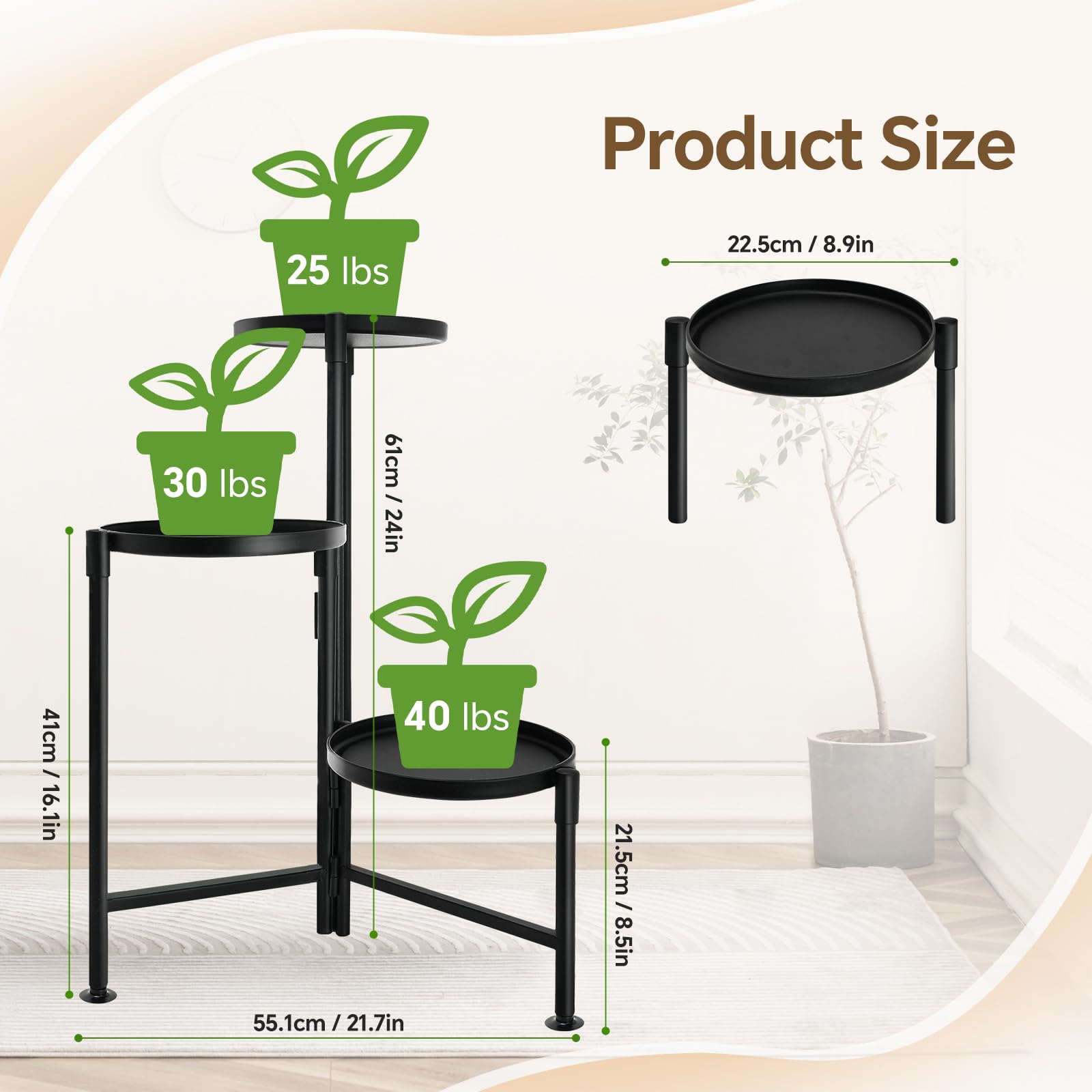 KISENG outdoor plant rack on patio with rust-resistant finish