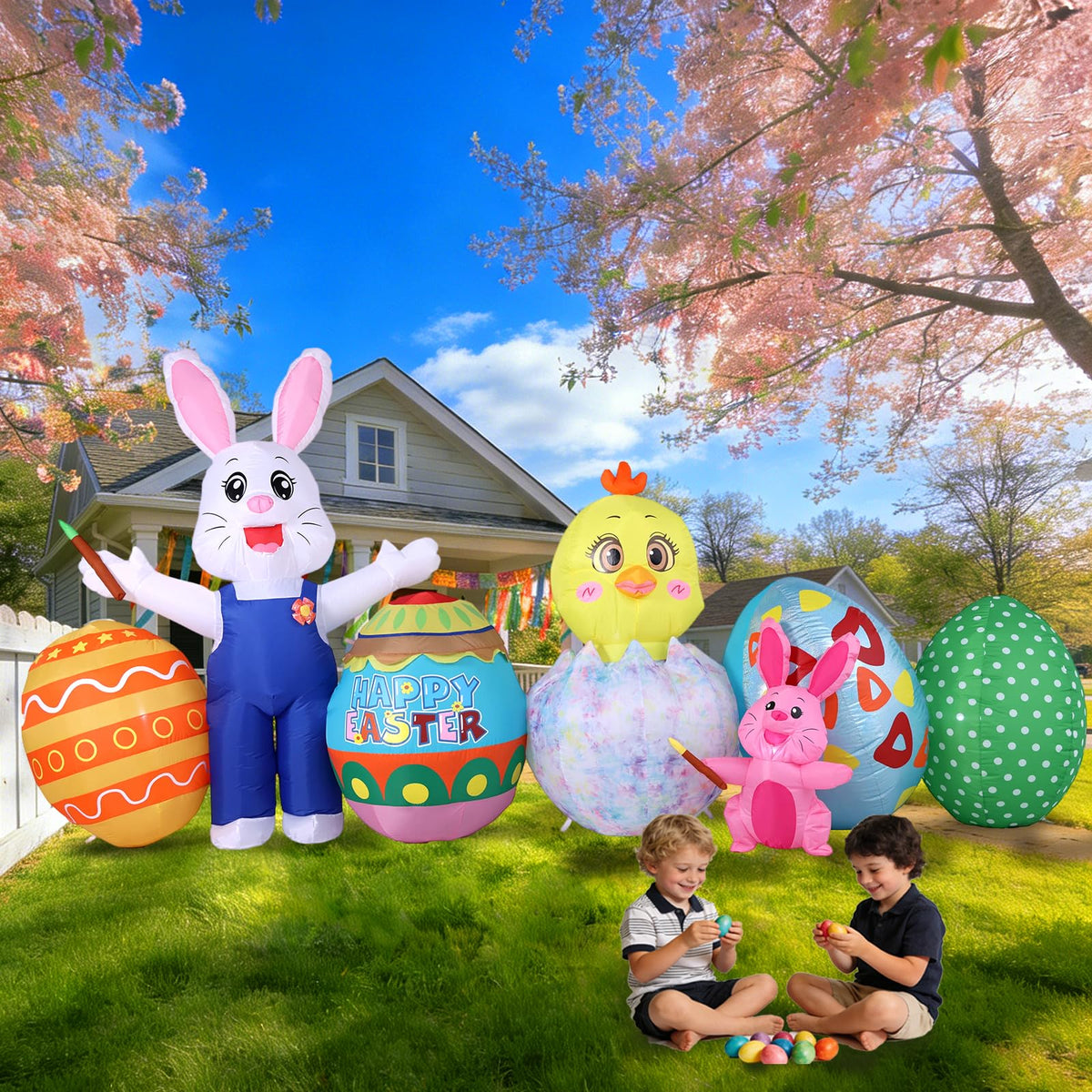KISSUNY Easter inflatable bunny with chick and eggs brightens yard for festive outdoor display