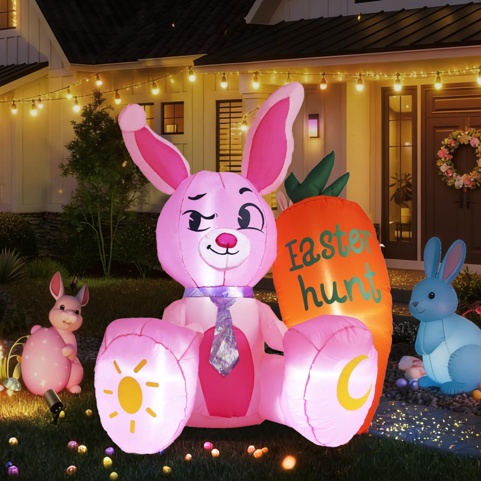 KISSUNY Easter inflatable bunny 5.15ft tall for yard visibility and festive appeal.