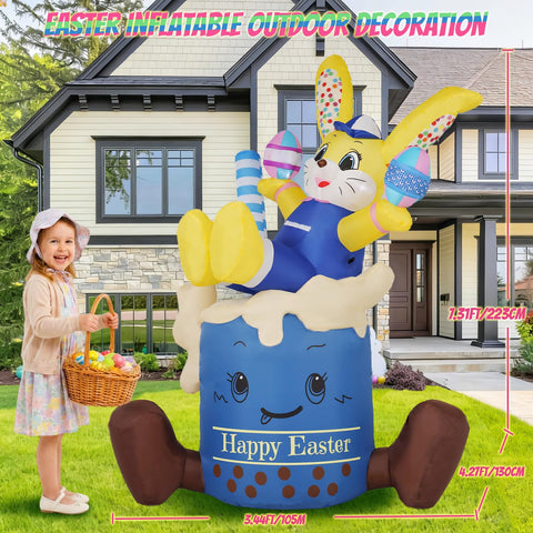 KISSUNY giant yellow bunny in blue cup glows beautifully at night.
