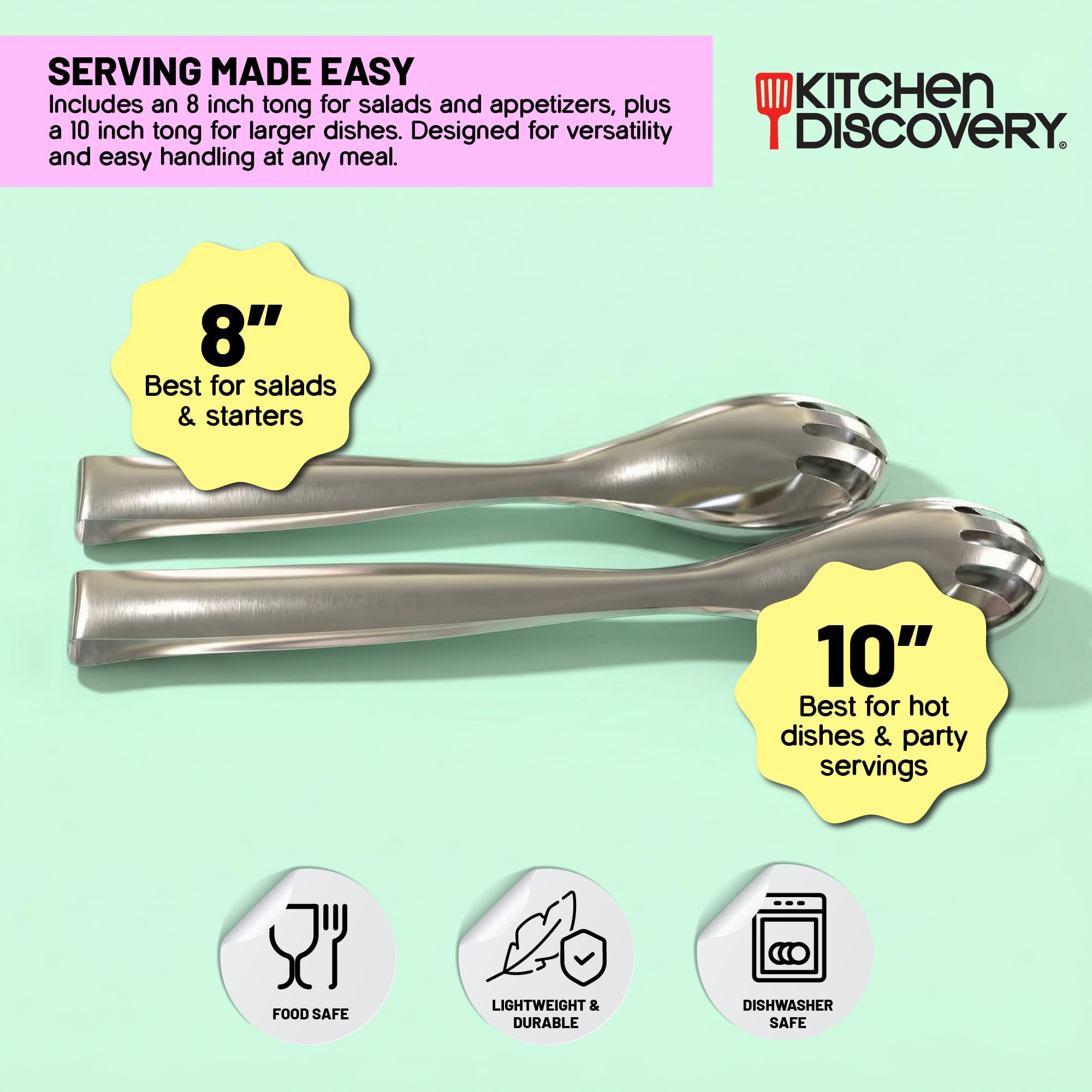 Kitchen Discovery 10-inch serving tongs ideal for larger dishes at gatherings.