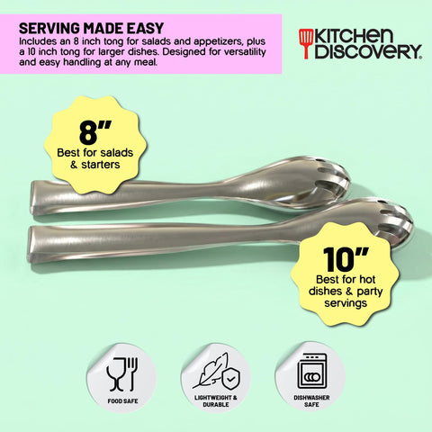 Kitchen Discovery 10-inch serving tongs ideal for larger dishes at gatherings.