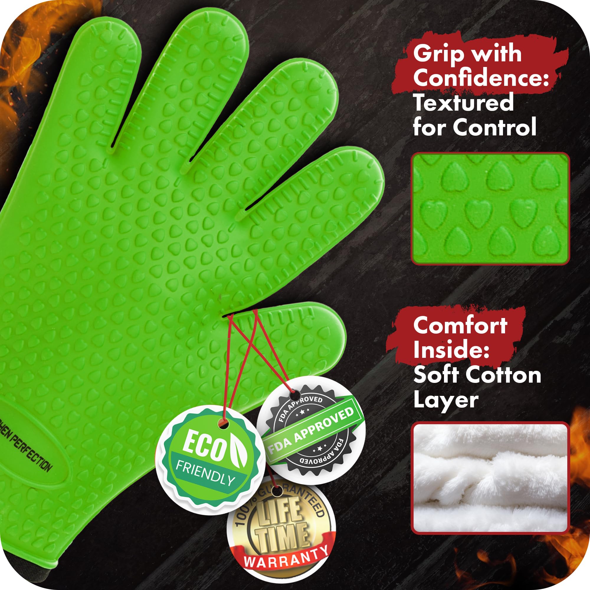 Kitchen Perfection 11-inch gloves offering extended protection for grills