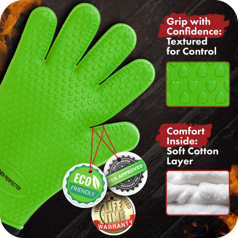 Kitchen Perfection 11-inch gloves offering extended protection for grills