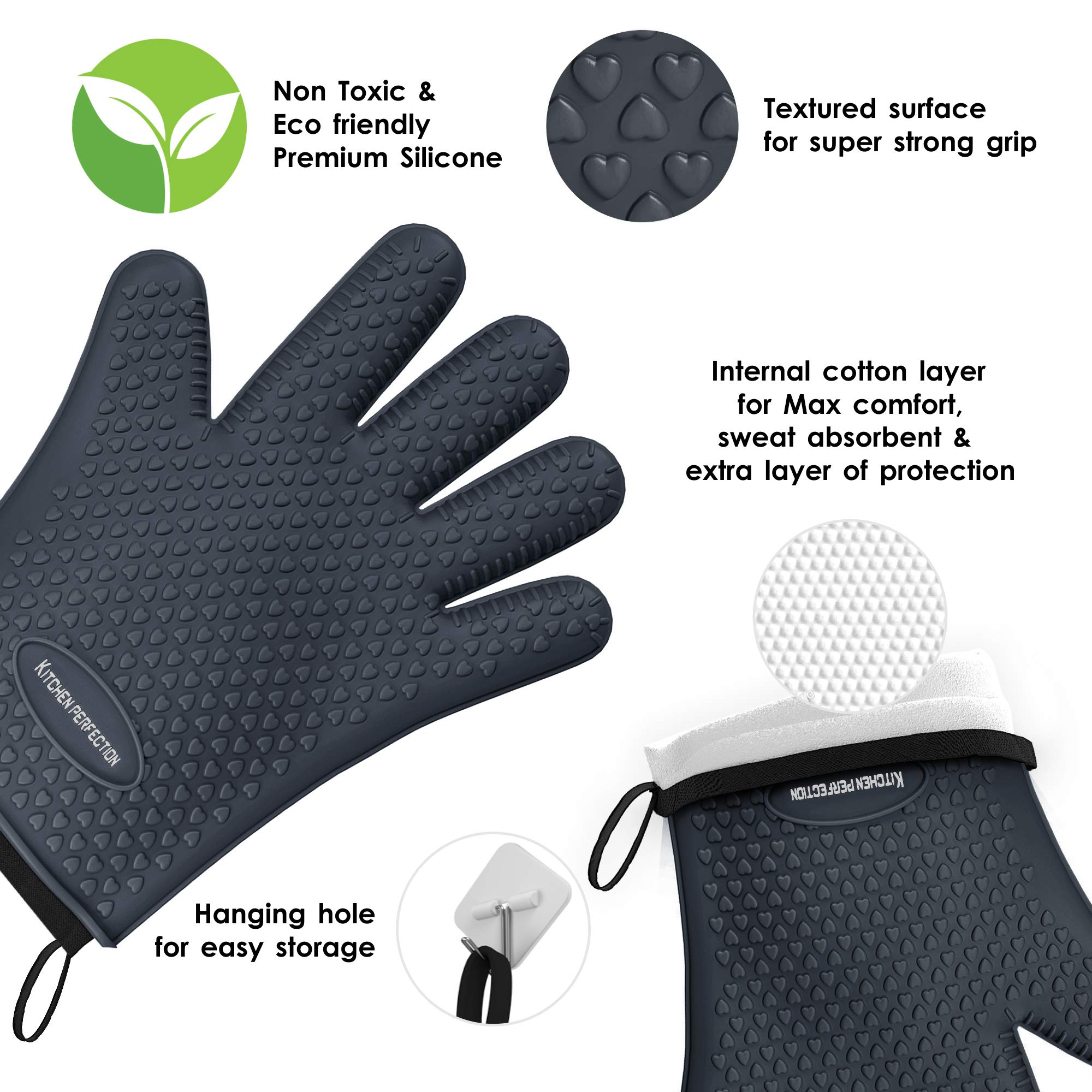Kitchen Perfection bonus sticky hangers help you store gloves neatly after cooking