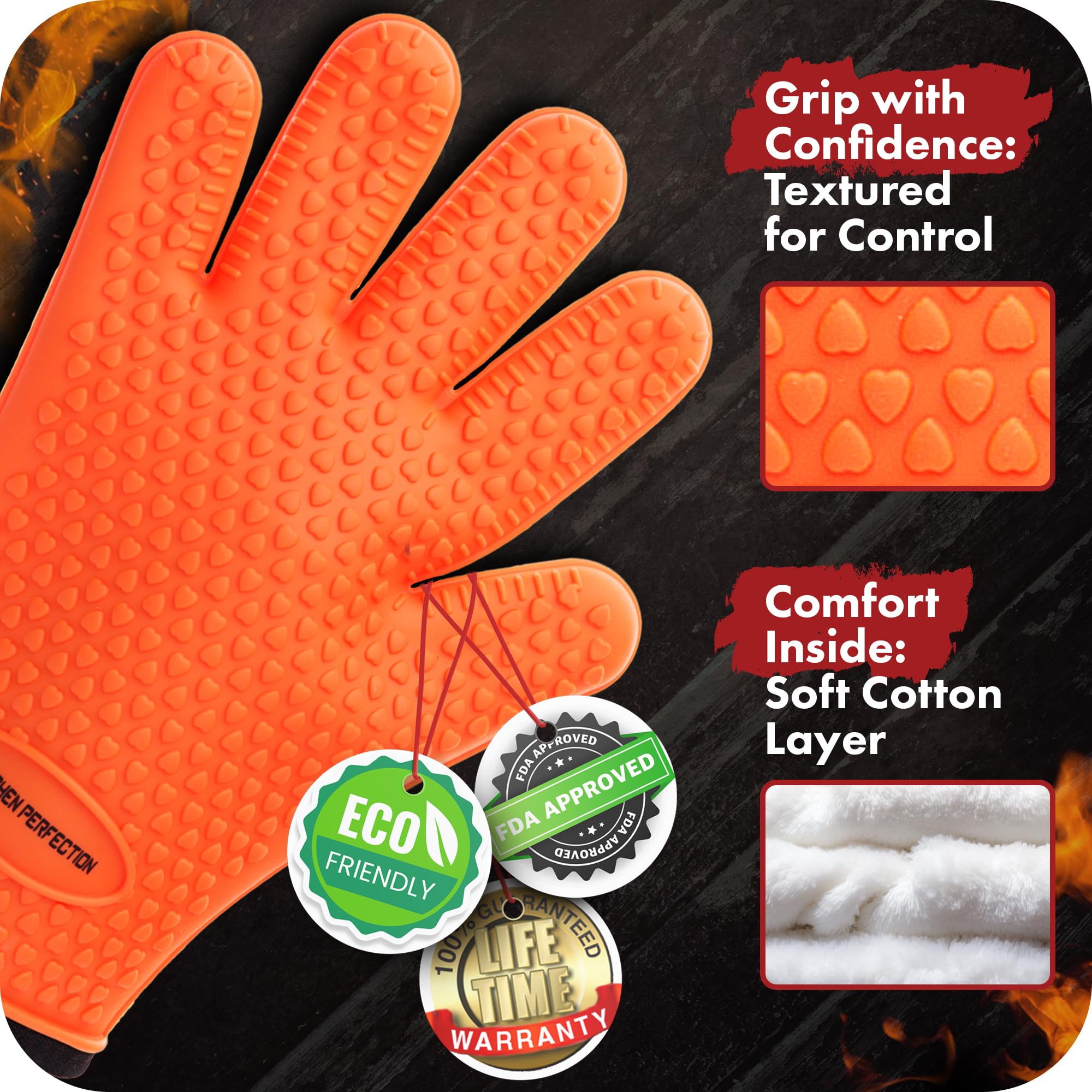 Kitchen Perfection insulated inner layer enhances comfort during long grilling sessions.