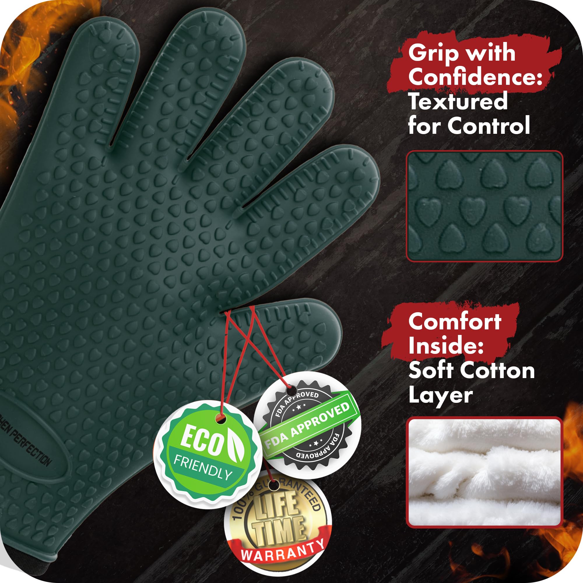 Kitchen Perfection waterproof silicone oven mitts resist spills and splashes.
