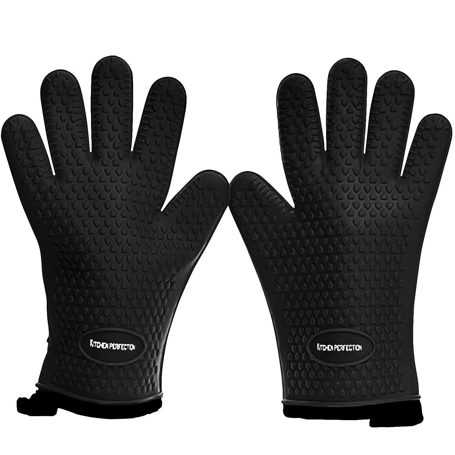 Kitchen Perfection silicone smoker gloves in front view offer heat protection for grilling.