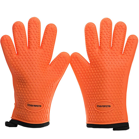 Kitchen Perfection silicone smoker gloves heat-proof for safe handling of hot grills.