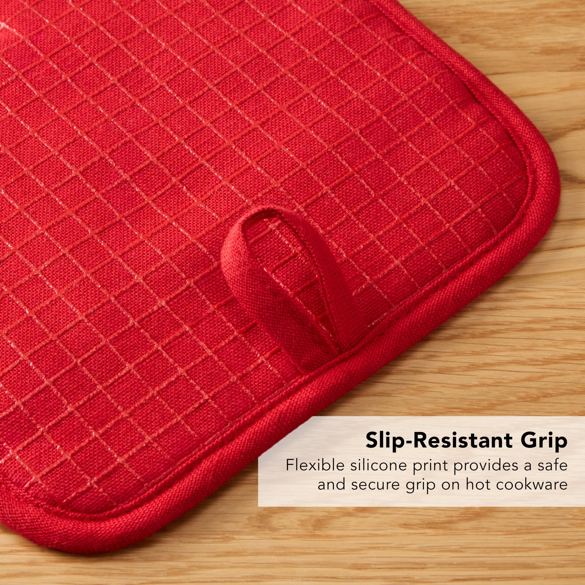 KitchenAid Gourmet Gridlines pot holder machine washable care for easy cleaning.