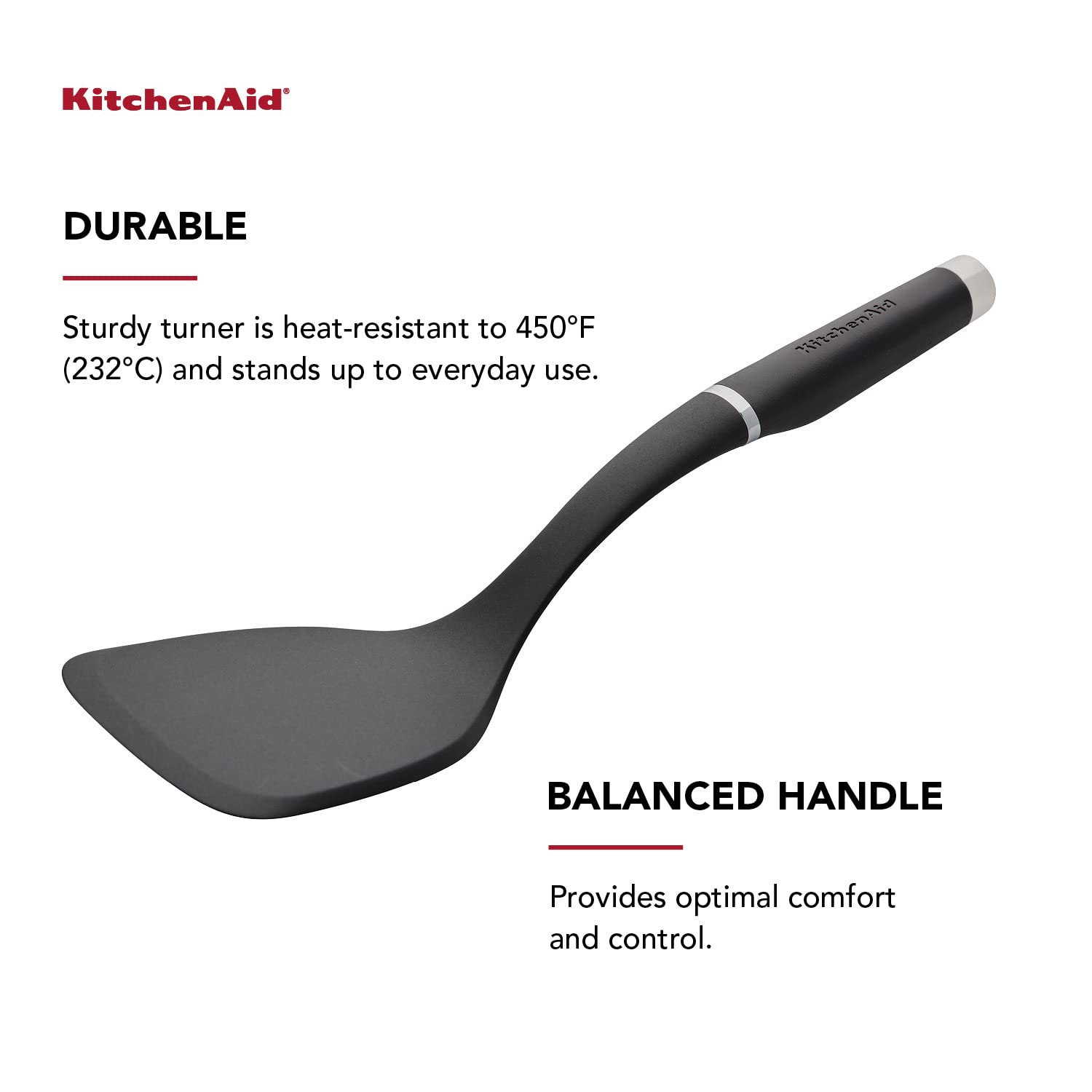 KitchenAid Gourmet Large Solid Turner in dishwasher-safe design for easy cleanup.