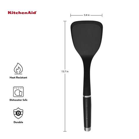 KitchenAid Gourmet Large Solid Turner handle detail with ergonomic matte grip for control.