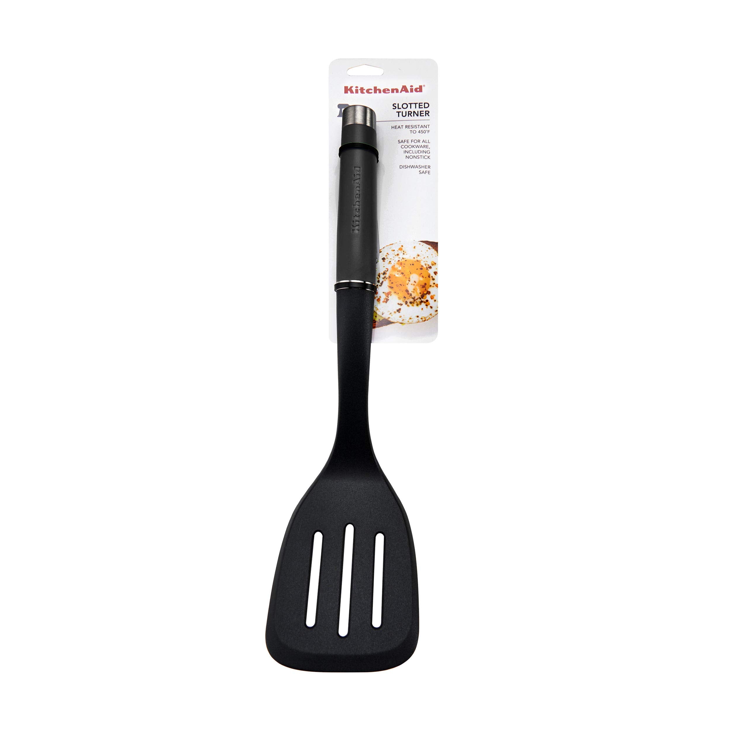 KitchenAid slotted turner head reinforced with fiberglass for durability in kitchen tasks.