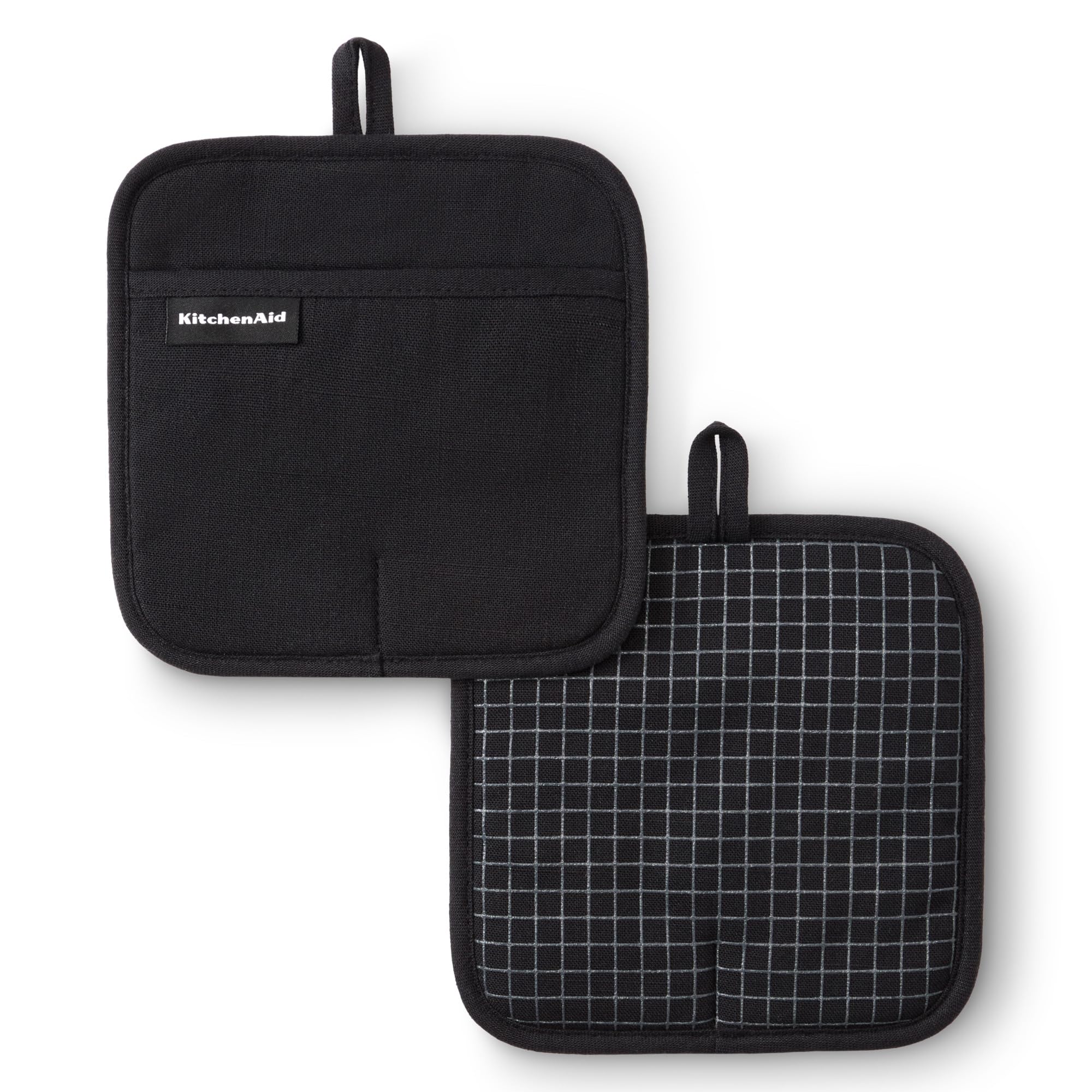 KitchenAid Gridlines potholders 2-pack with silicone grip for secure, heat-safe handling.