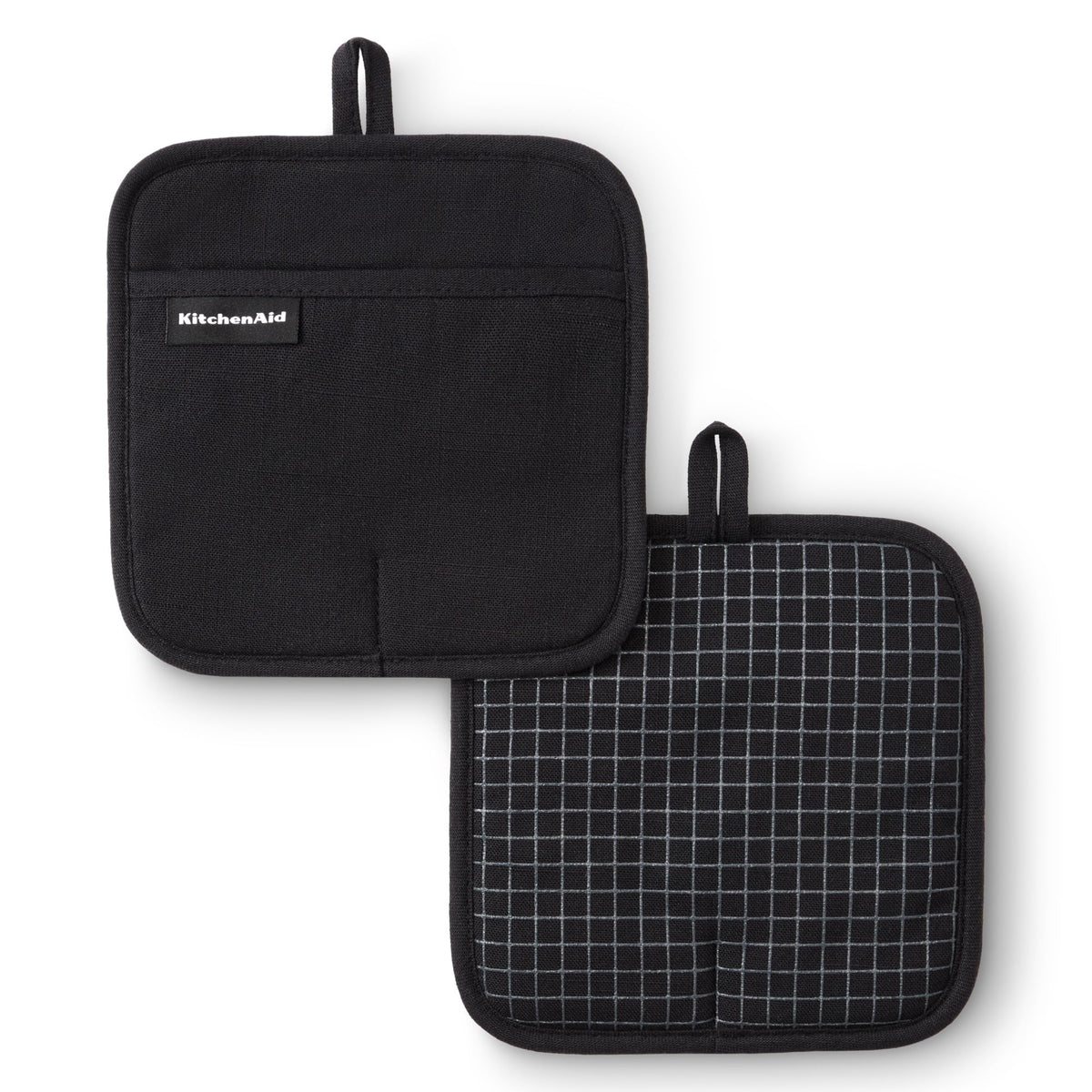 KitchenAid Gridlines potholders 2-pack with silicone grip for secure, heat-safe handling.