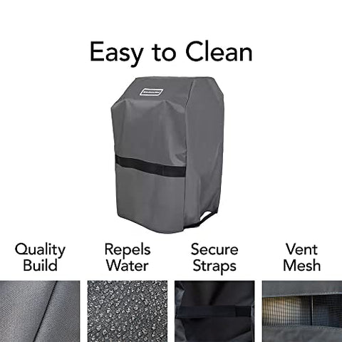 KitchenAid 28-inch-wide grill cover in gray with easy secure fit.