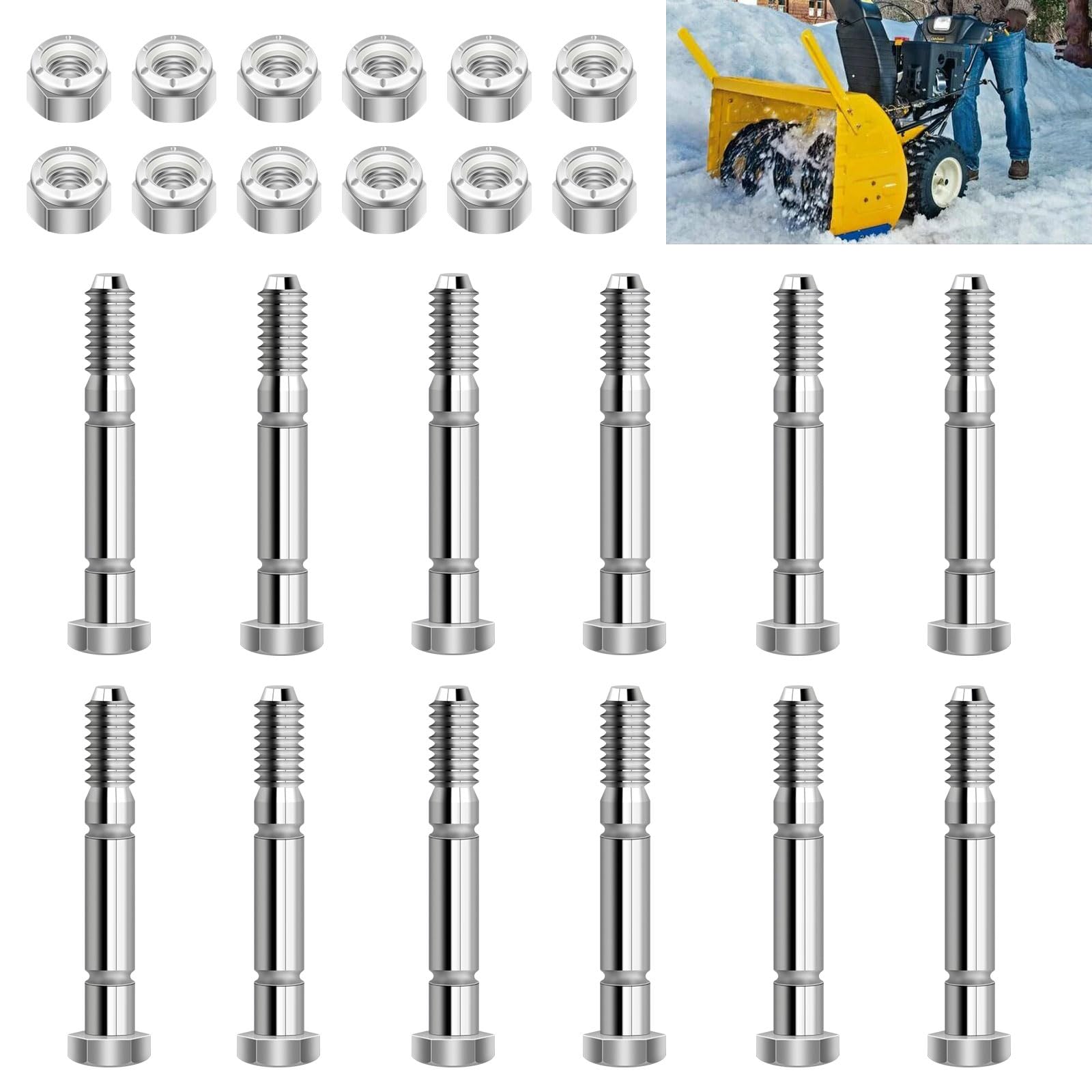 KitchenKipper 12-pack shear bolts for snowblowers ready for fast field replacement.