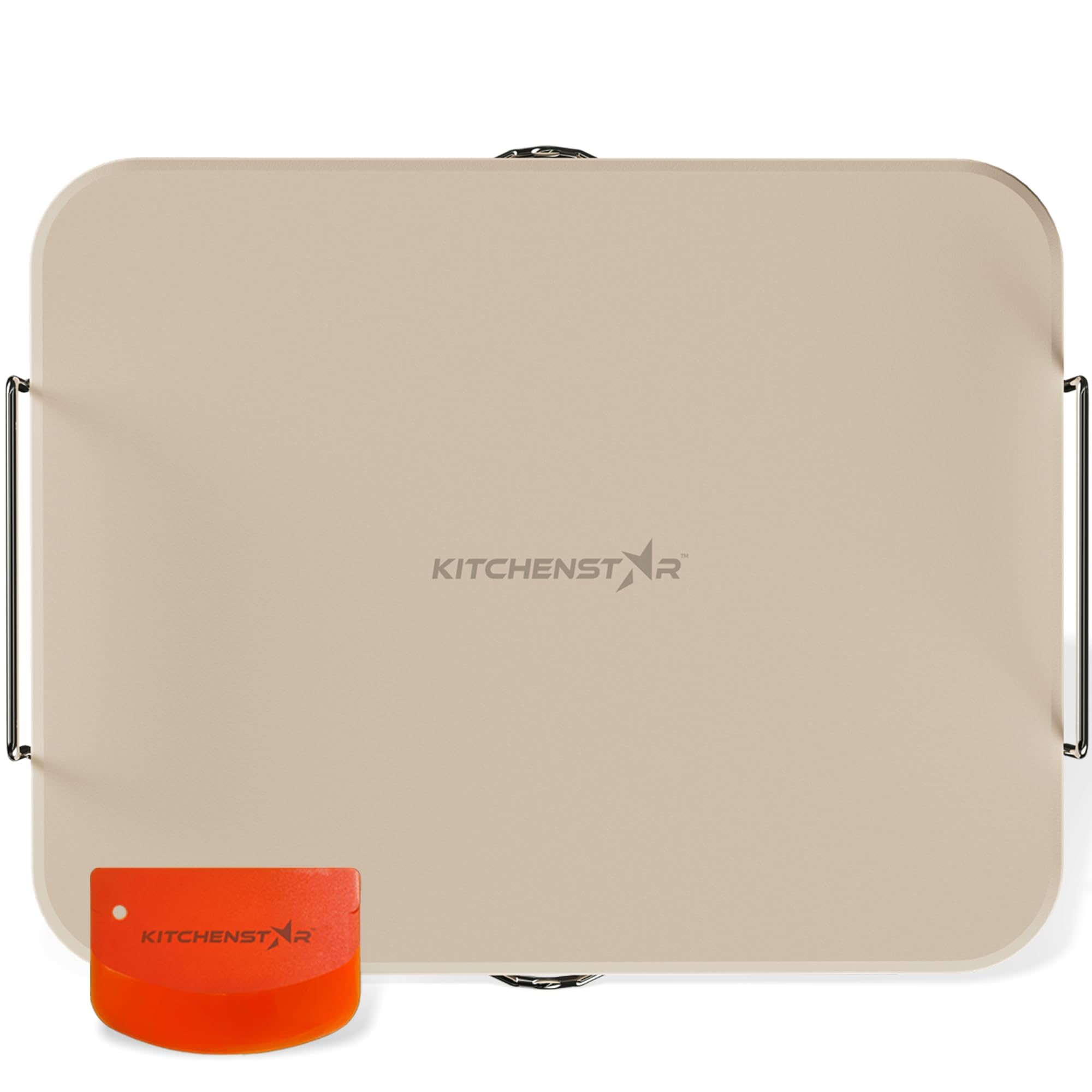 KitchenStar 15x12-inch rectangular pizza stone with handles for easy transfer