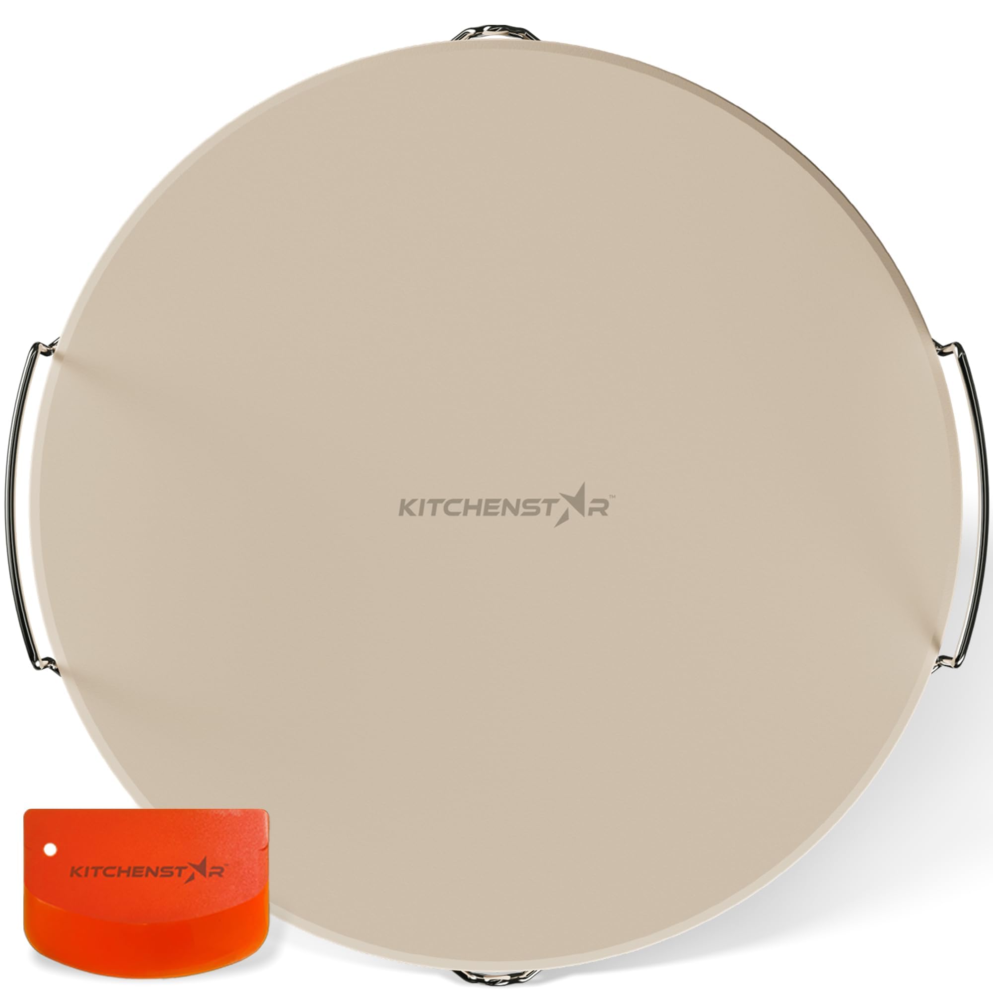 KitchenStar 16-inch pizza stone with oven handles for even baking