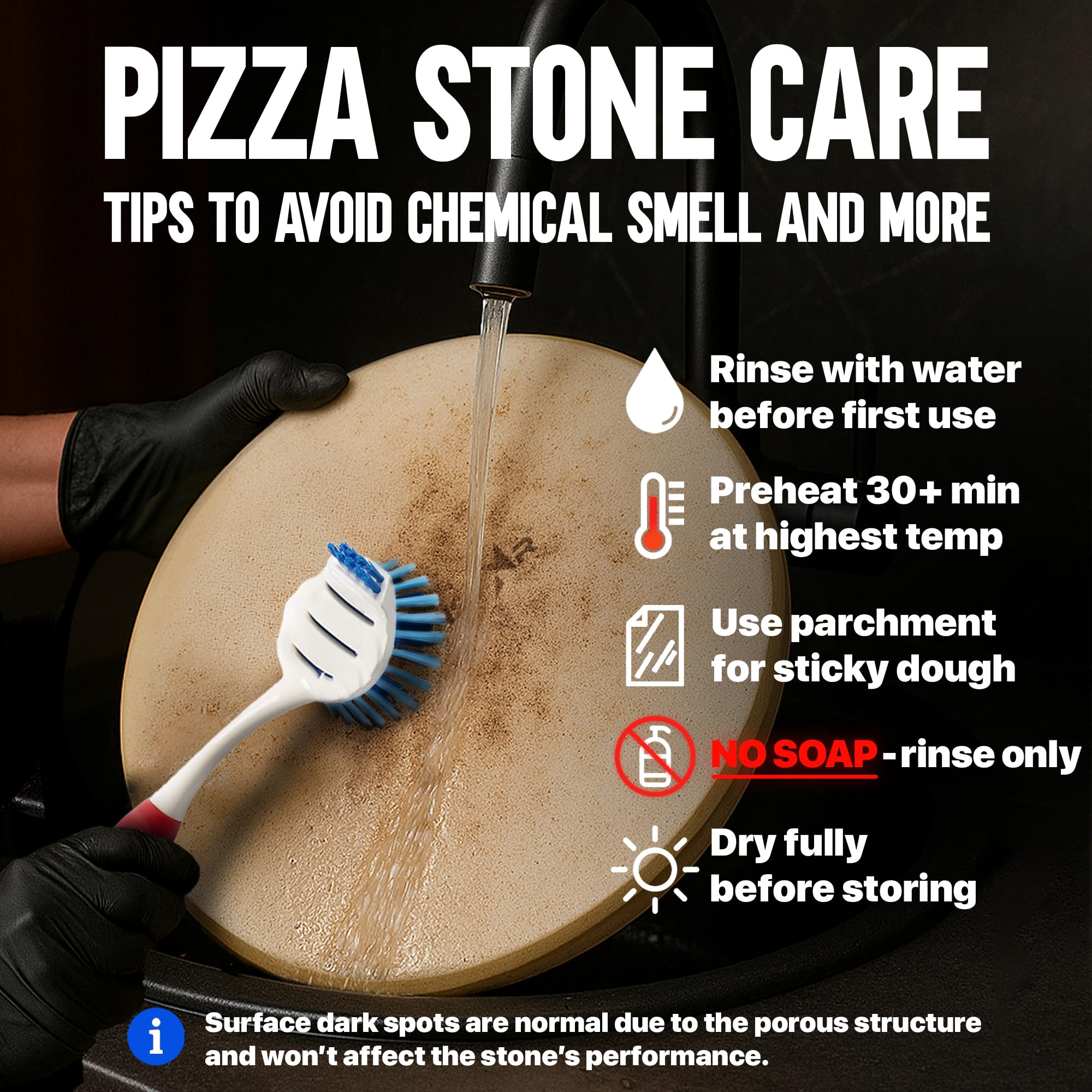 KitchenStar included plastic scraper tool helps clean and maintain your stone after use.
