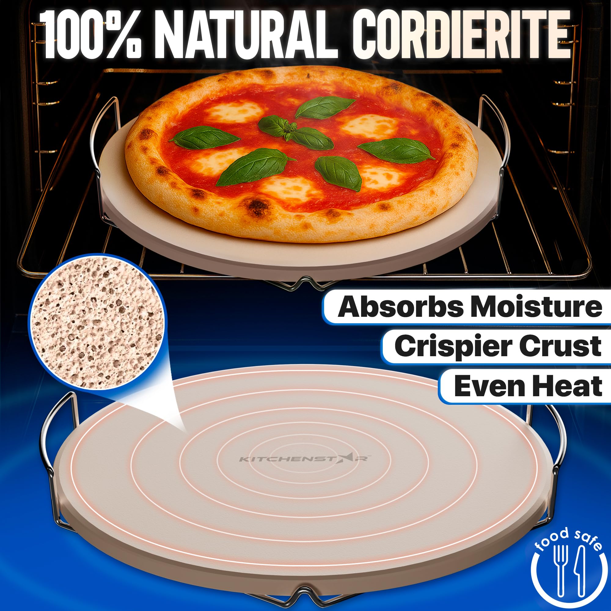 KitchenStar pizza stone creates a crisp crust with moist, tender centers.
