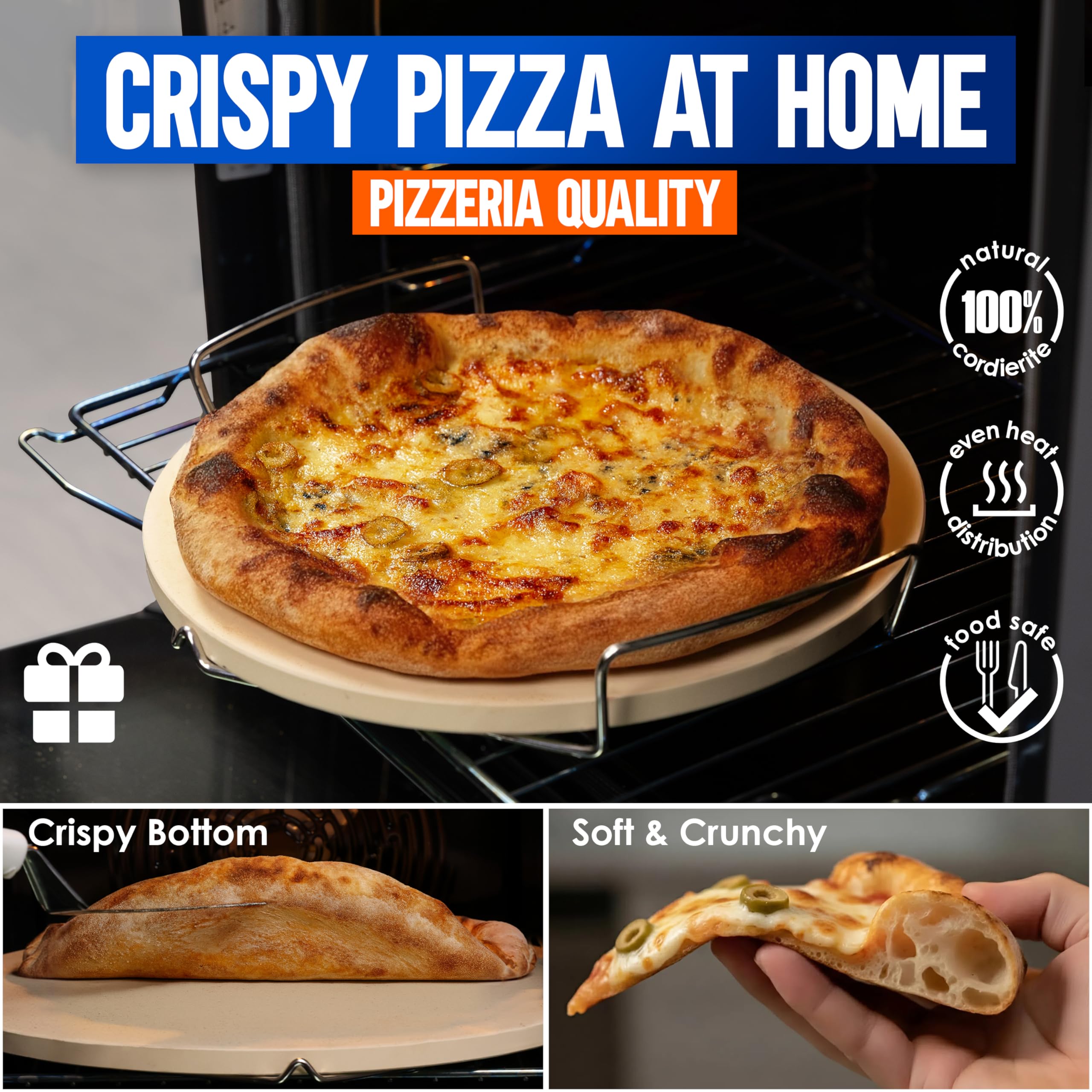 KitchenStar cordierite pizza stone withstands high heat for oven and grill.